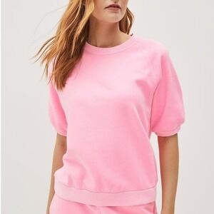 Gap‎ Short Sleeve Crew Neck Sweatshirt Women's Medium Neon Pink Athleisure Comfy